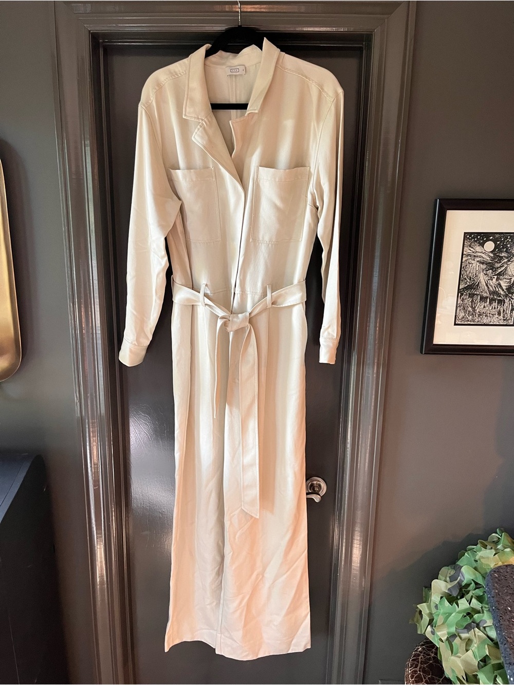 AYR Cream Long-Sleeve Belted Sleepwear Jumpsuit